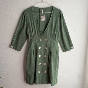 NWT Free People Endless Summer MADELINE Mini Dress Sz M Color Green %100 Cotton
